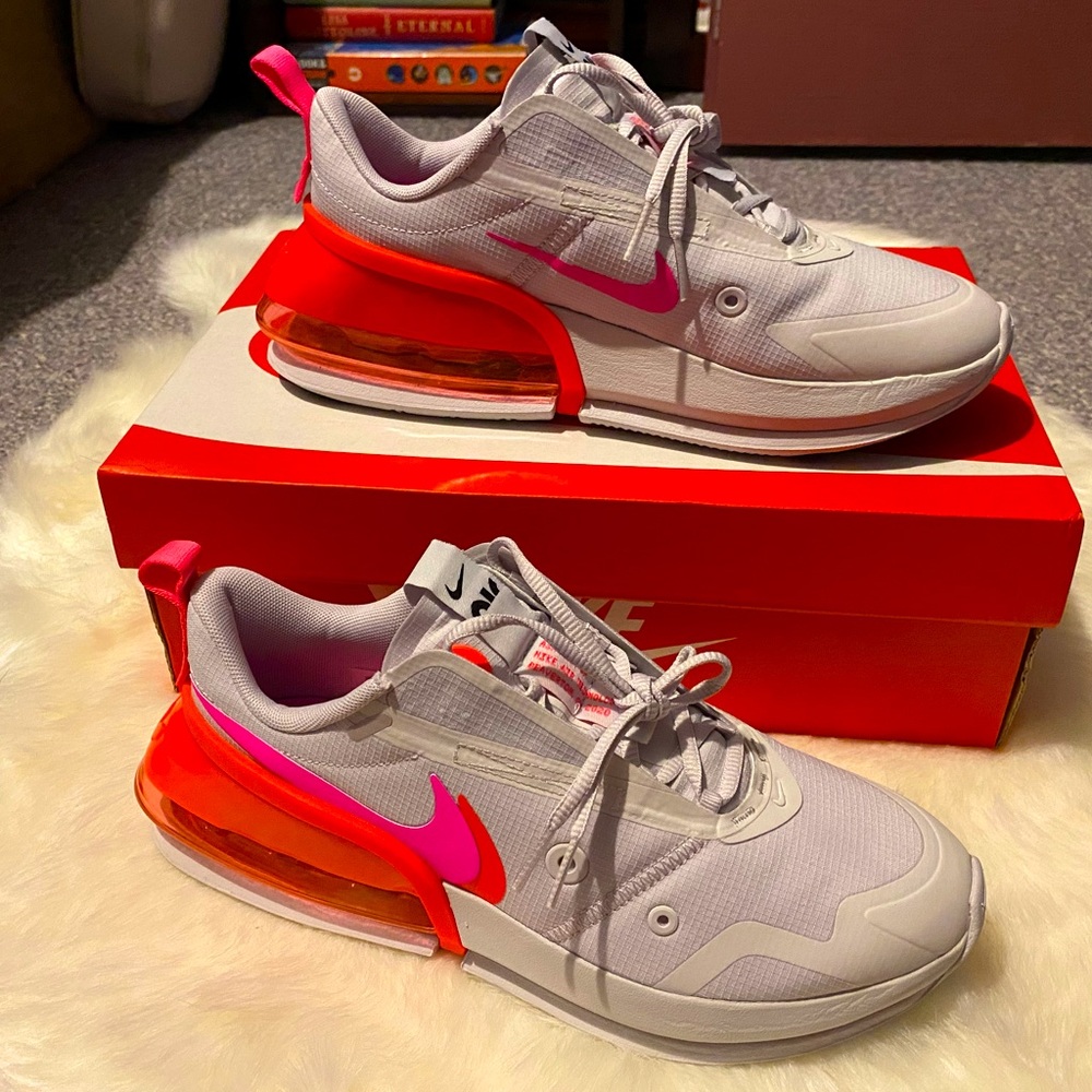 NIKE Air Max | Soft Grey & White w/ Neon Pink & Orange accents | Size 7.5